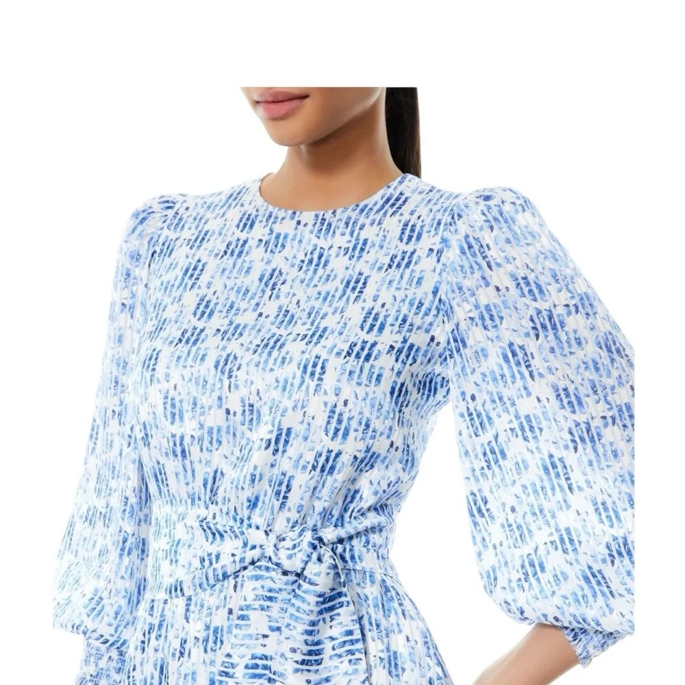 Alice + Olivia Molli Belted Floral Mini Dress Size 12 Blue Long Sleeve Feminine - Picture 3 of 8